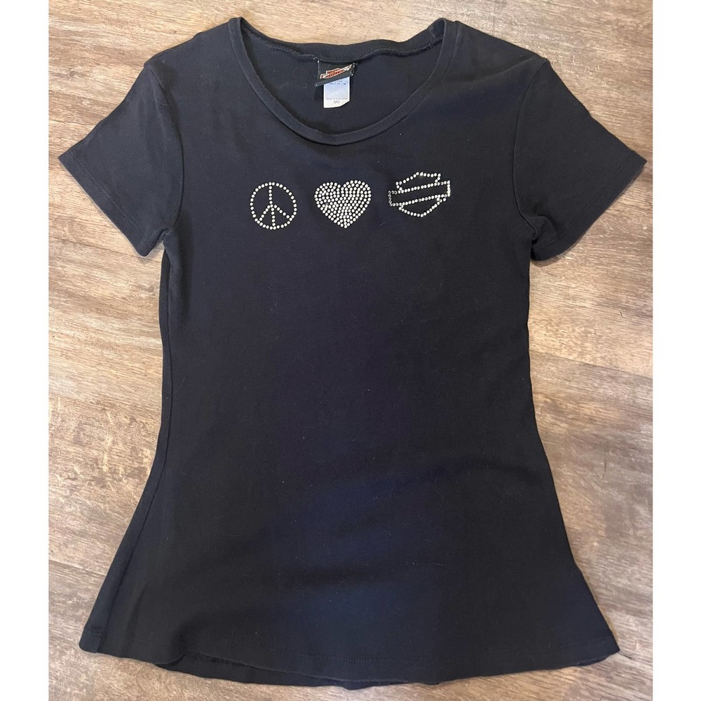 Harley Davidson Bling Peace, Love, Harley T-shirt Size M